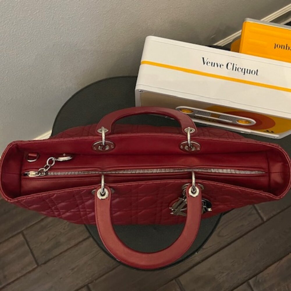 EUC Christian Dior Extra Large Lady Dior – Deep Red Cannage Lambskin | Silver HW - Picture 7 of 13